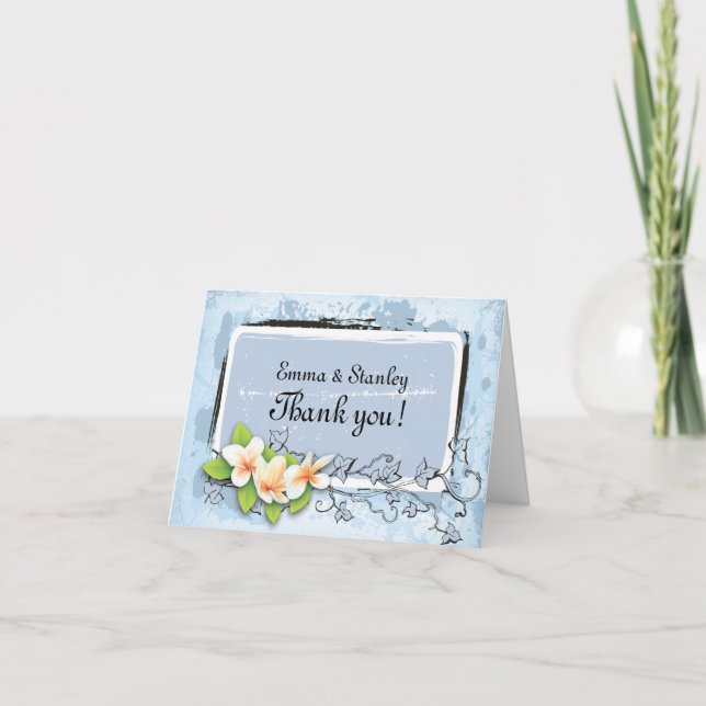 Vintage plumeria ivy blue white Thank You wedding (Front)