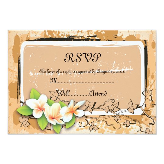 Vintage plumeria ivy orange white RSVP card
