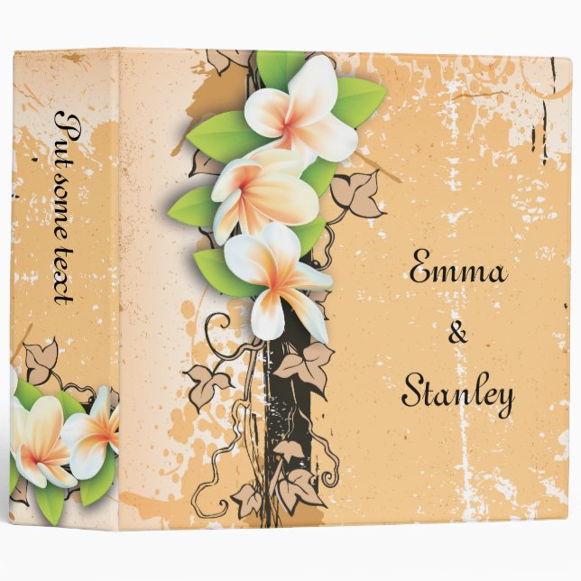 Vintage plumeria ivy orange white wedding binder (Front/Spine)