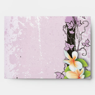 Vintage plumeria ivy purple white wedding envelope
