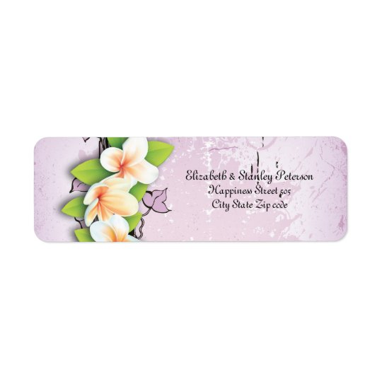 Vintage plumeria ivy purple white wedding label return address label