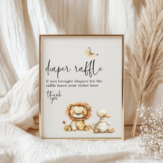 Vintage Plush Animals Baby Shower Diaper Raffle Poster (Creator Uploaded)