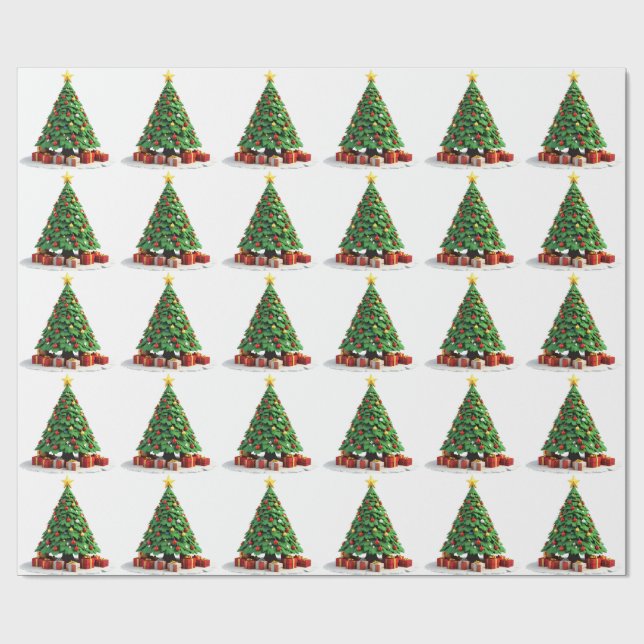 Vintage Plush Christmas Tree Art Wrapping Paper (Flat)