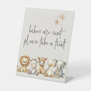 Vintage Plush Nursery Animals Baby Shower Favour Pedestal Sign