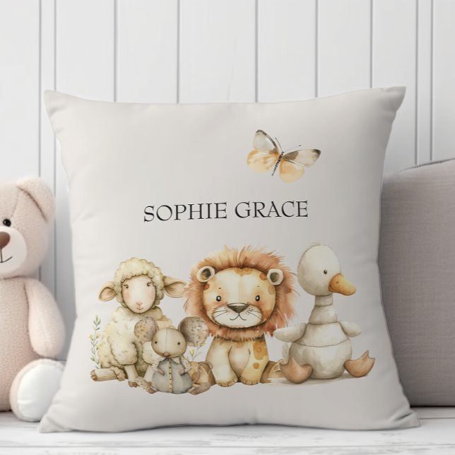 Vintage Plush Nursery Animals Baby Throw Pillow (Creator Uploaded)