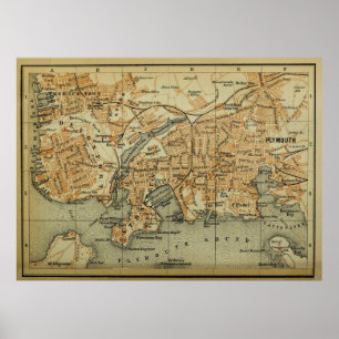 Vintage Plymouth England Map (1901) Poster