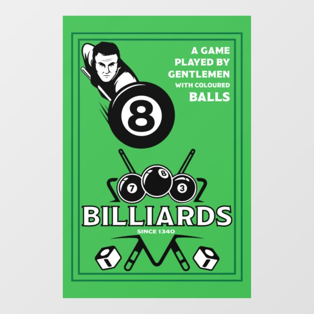 Vintage Pocket Billards Window Cling (Sheet)