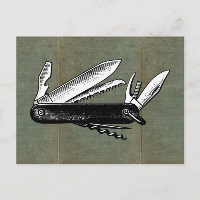 Vintage Pocket Knife Art Postcard (Front)