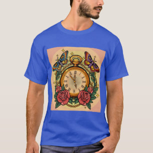 Vintage Pocket Watch and Butterfly Aesthetic Graph T-Shirt