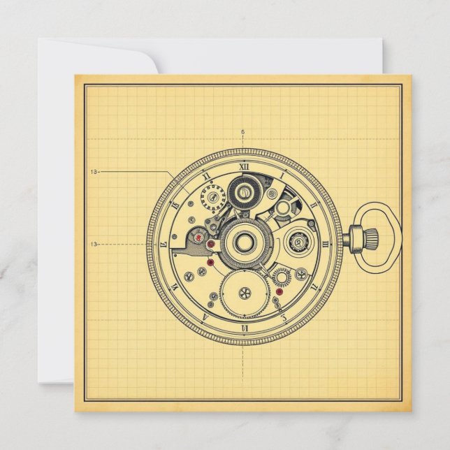 Vintage Pocket Watch Blueprint Card (Front)