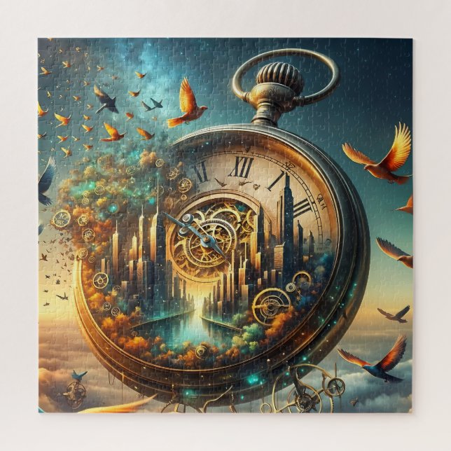 Vintage Pocket Watch Cityscape Jigsaw Puzzle (Vertical)