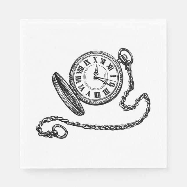 Vintage Pocket Watch Napkin (Front)