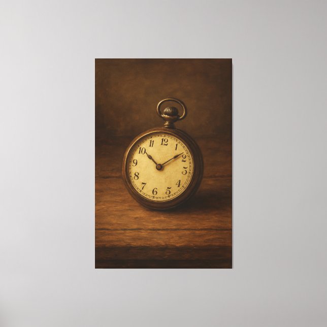 Vintage Pocket Watch Painting Canvas Print (Front)