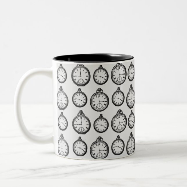 Vintage Pocket Watches Pattern Two-Tone Coffee Mug (Left)