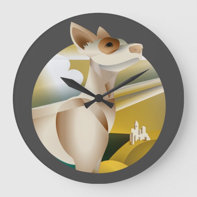 Vintage Podenco Art Deco Dog Large Clock (Front)