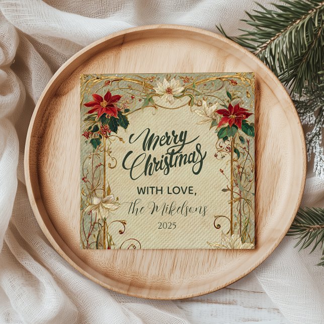 Vintage Poinsettia and Holly Christmas Napkin (Creator Uploaded)
