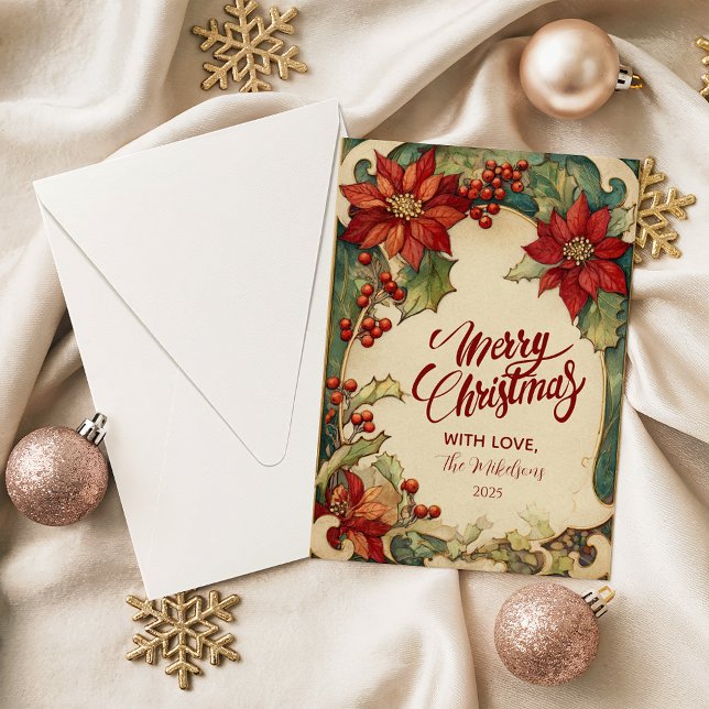 Vintage Poinsettia Christmas Holiday Card (Creator Uploaded)