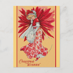 Vintage Poinsettia Christmas Wishes Postcard