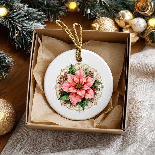 Vintage Poinsettia Doily Ceramic Ornament