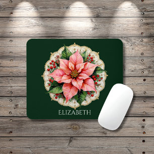 Vintage Poinsettia Floral Mouse Pad