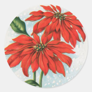 Vintage poinsettia flower christmas sticker