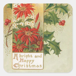 Vintage poinsettia flower christmas sticker