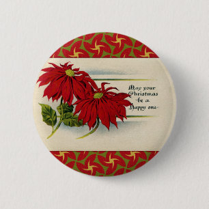 Vintage Poinsettia Greeting 2 Inch Round Button