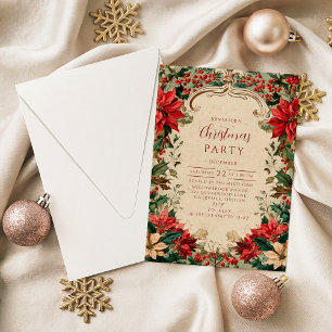 Vintage Poinsettia Holiday Invitation