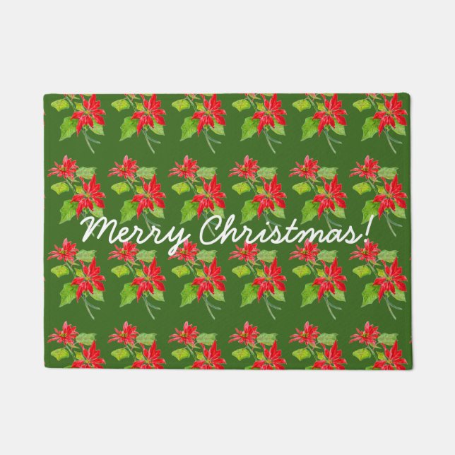 Vintage Poinsettia Merry Christmas Pattern Doormat (Front)