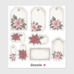 Vintage Poinsettia Note Cards Ephemera Stickers