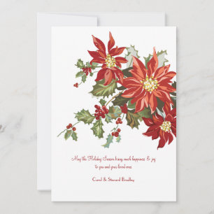 Vintage Poinsettias Flat Holiday Card