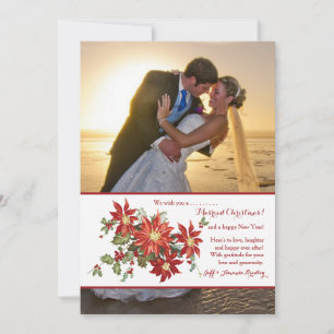 Vintage Poinsettias Photo Holiday Card