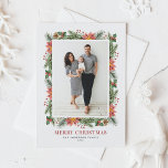 Vintage Poinsettias Pine Needles Christmas Photo Holiday Postcard<br><div class="desc">Merry Christmas! Send your holiday wishes and greetings to family and friends with this customizable floral Christmas photo postcard. It features watercolor frame of pinecones, pine needles, hollies, berries and poinsettia. Personalize by adding names, message and a vertical photo. This vintage floral Christmas photo postcard is available in other cardstock....</div>