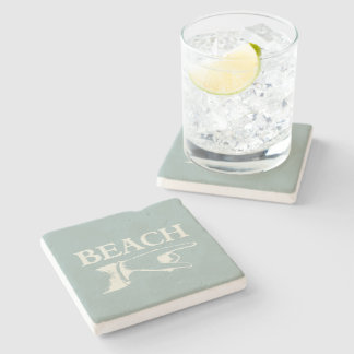 Vintage Pointing Beach Sign Stone Coaster