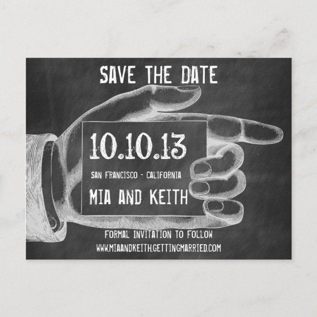 Vintage Pointing Finger Chalkboard Postcard (Front)