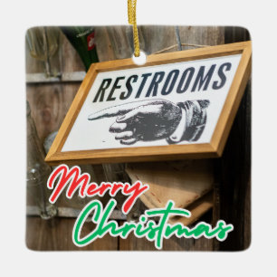 Vintage Pointing Hand Restrooms Sign Ceramic Ornament