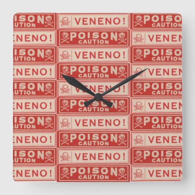 Vintage Poison Labels Square Wall Clock (Front)