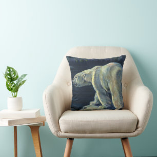 Vintage Polar Bear, Arctic Marine Life Animals Throw Pillow