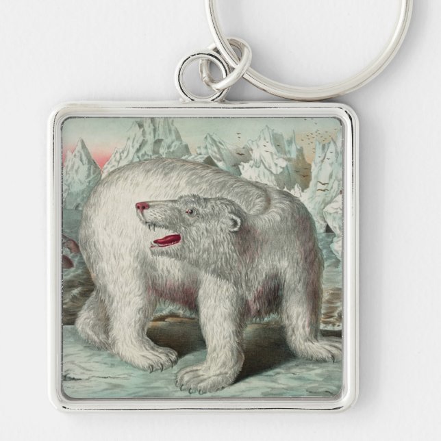 Vintage polar bear iceberg  winter illustration keychain (Front)