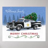 Vintage Police Car Merry Christmas Monogram Name