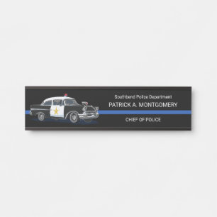 Vintage Police Car Thin Blue Line Name Desk Door Sign