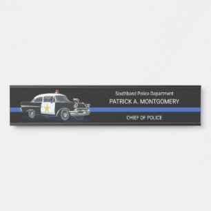 Vintage Police Car Thin Blue Line Name Long Desk Door Sign