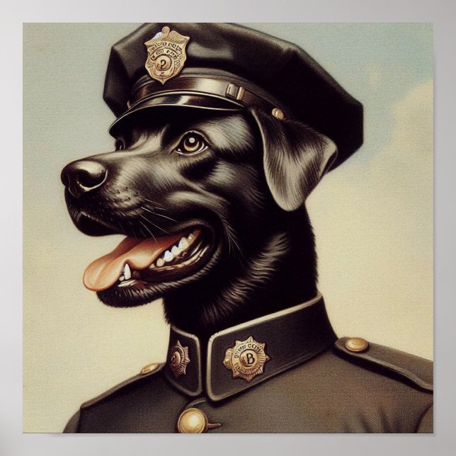 Vintage Police Dog Painting Poster (Front)