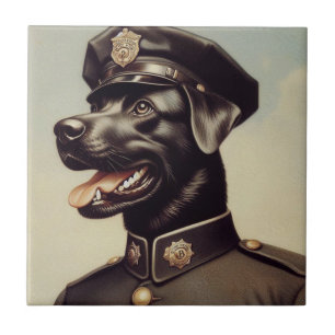 Vintage Police Dog Painting Tile