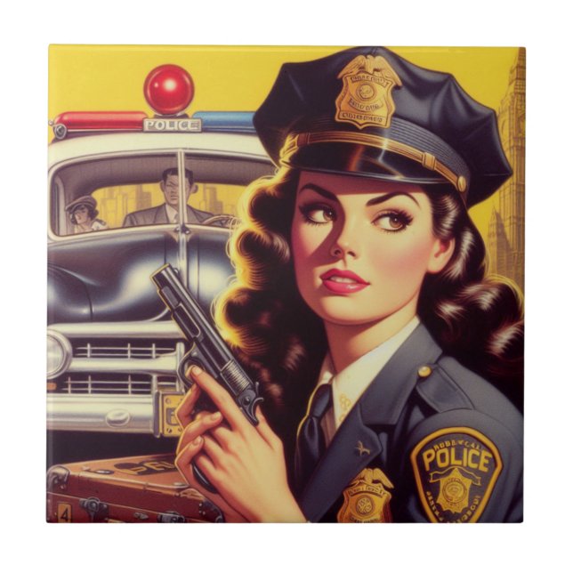 Vintage Police Officer Illustration Tile (Front)