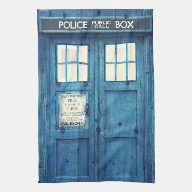 Vintage Police phone Public Call Box Kitchen Towel (Vertical)
