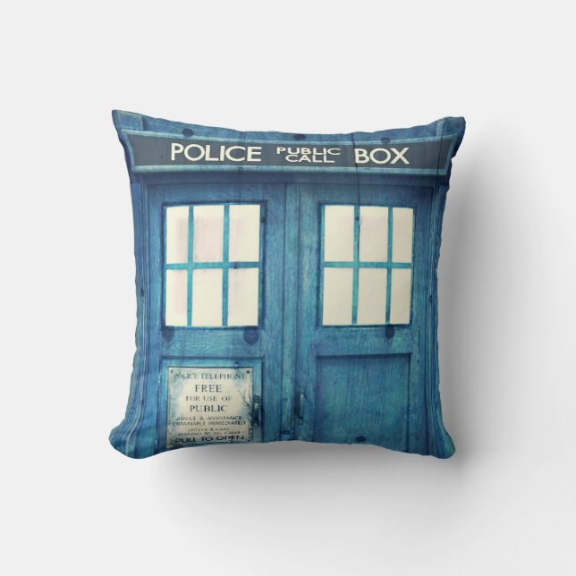 Vintage Police phone Public Call Box Throw Pillow (Front)