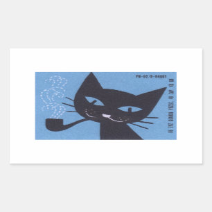 Vintage Polish Matchbox Label Cat Smoking Pipe