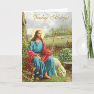 Vintage Polish Religious Easter Greeting Card