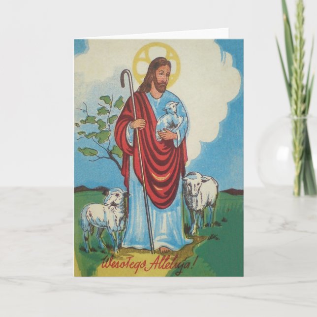 Vintage Polish Religious Easter Greeting Card (Front)
